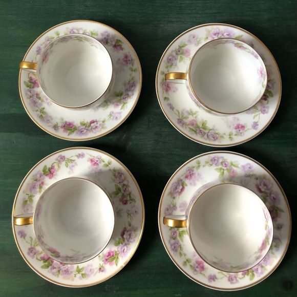 Theodore Haviland Limoges Fine bone China, 4 cup/saucer. Vintage, made in France - Picture 5 of 7